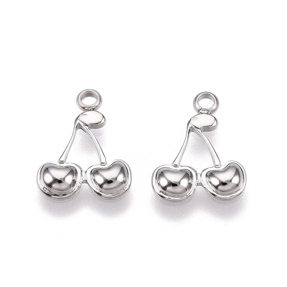 3131 20 pcs Mini Cherry Theme 304 Stainless Steel Charms Ion Plated Fruit